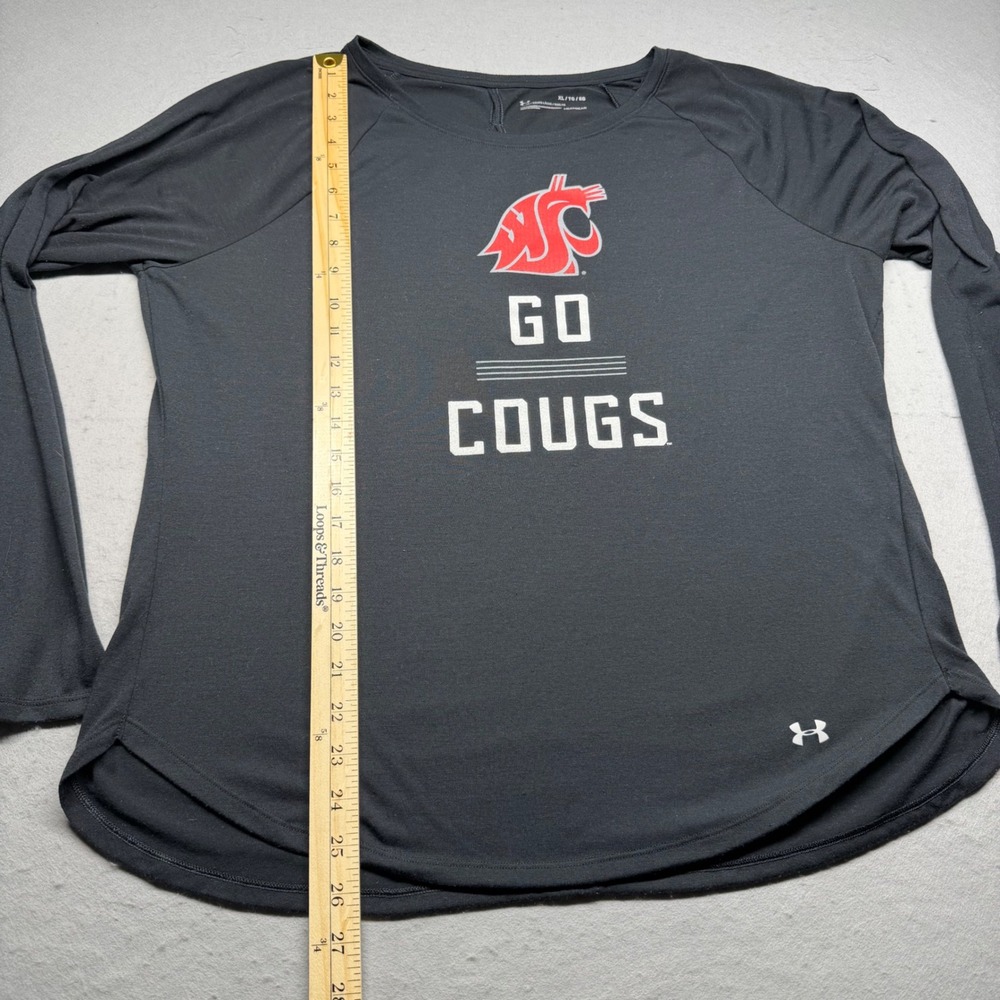 Under Armour Shirt Womens XL Black WSU Go Cougs HeatGear Long Sleeve Open Back - Picture 4 of 9